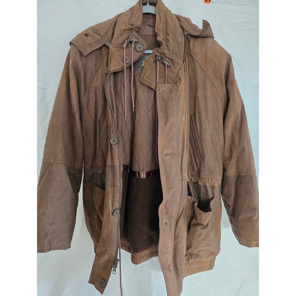 Adventure Bound Originals Mens Brown Leather Hooded Parka‎ XL Worldwide Trading